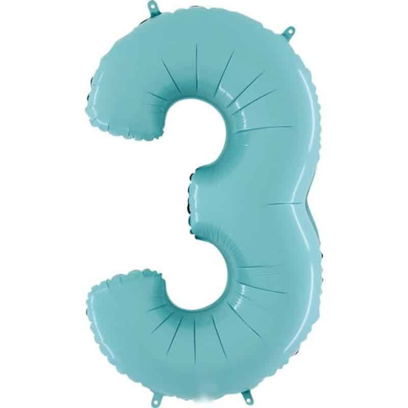 Pastel Blue Number 3 Balloon Helium Filled - 26"