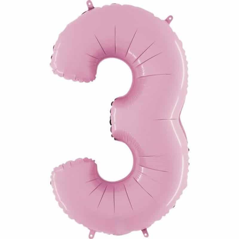 Pastel Pink Number 3 Balloon Helium Filled - 26"