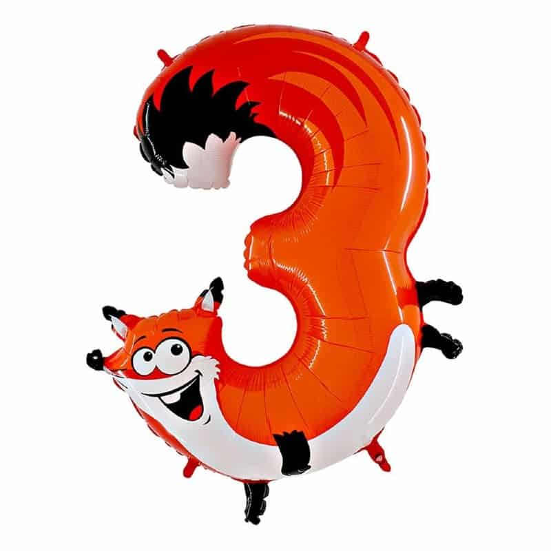 Animaloon Number 3 Fox Balloon Helium Filled - 40"