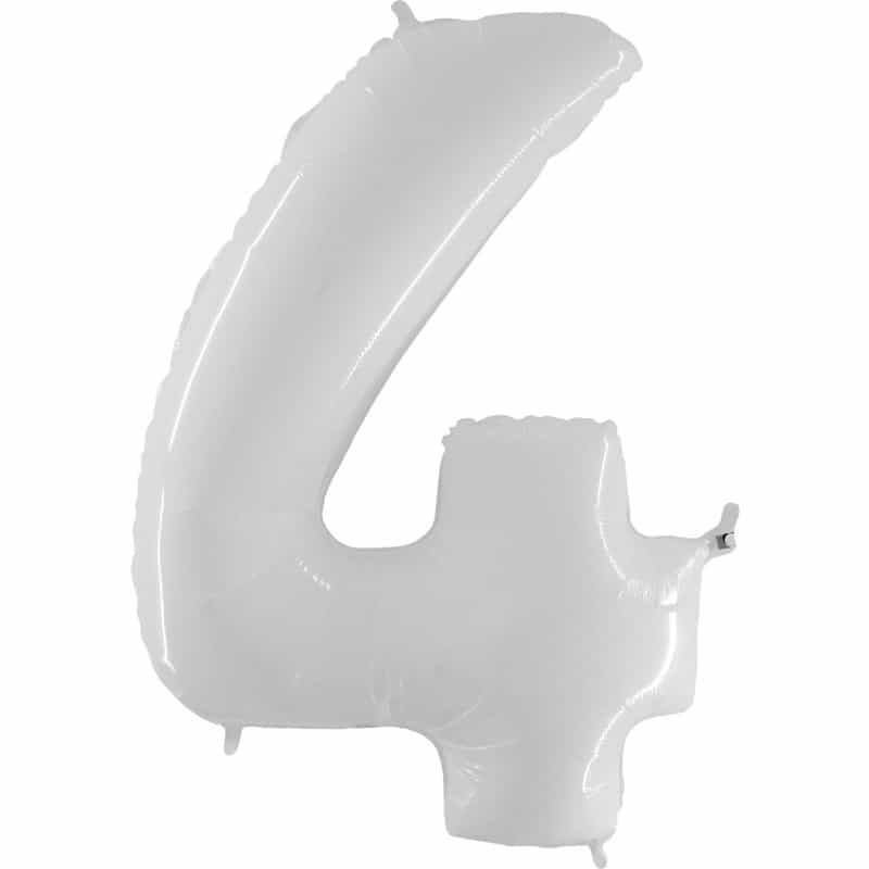Shiny White Number 4 Balloon Helium Filled - 40"