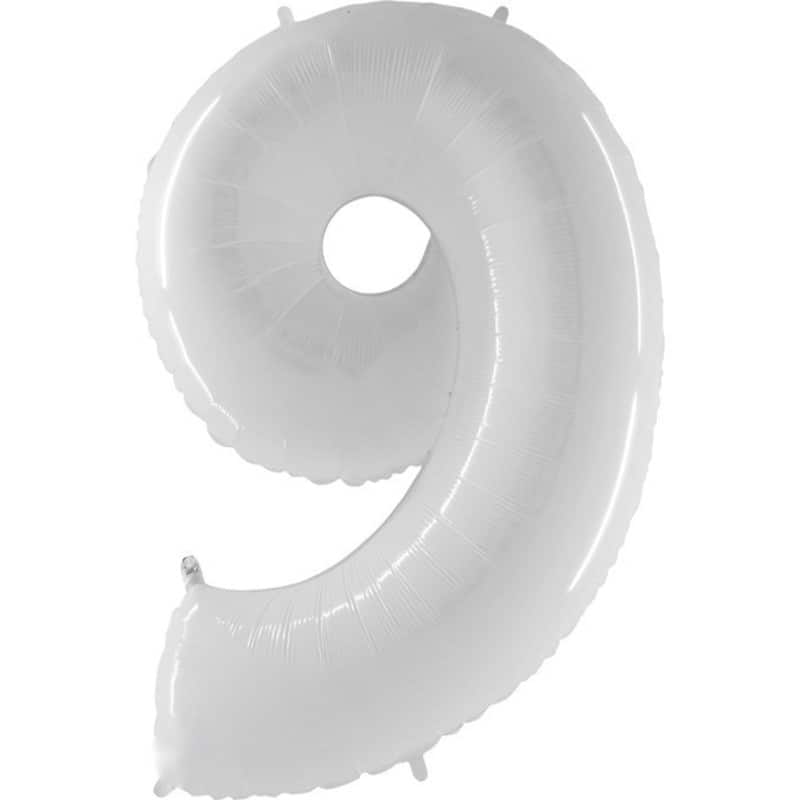 Shiny White Number 9 Balloon Helium Filled - 40"