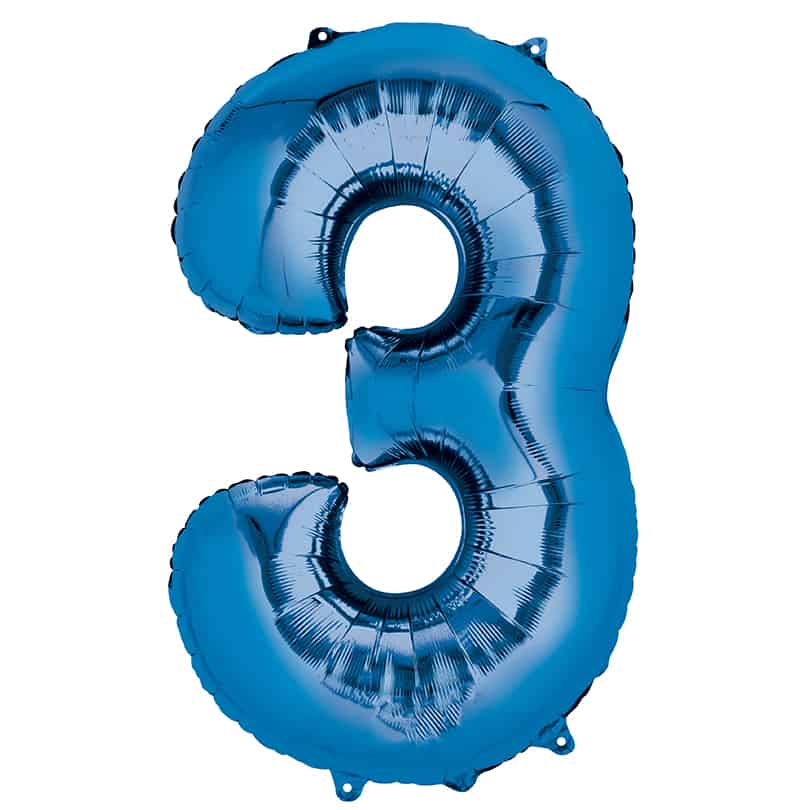 Blue Number 3 Balloon Helium Filled - 34"