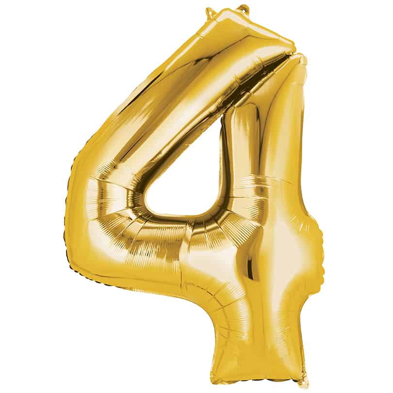 Gold Number 4 Balloon Helium Filled - 34"