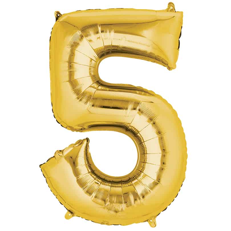 Gold Number 5 Balloon Helium Filled - 34"