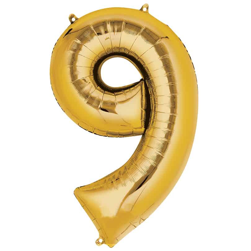 Gold Number 9 Balloon Helium Filled - 34"