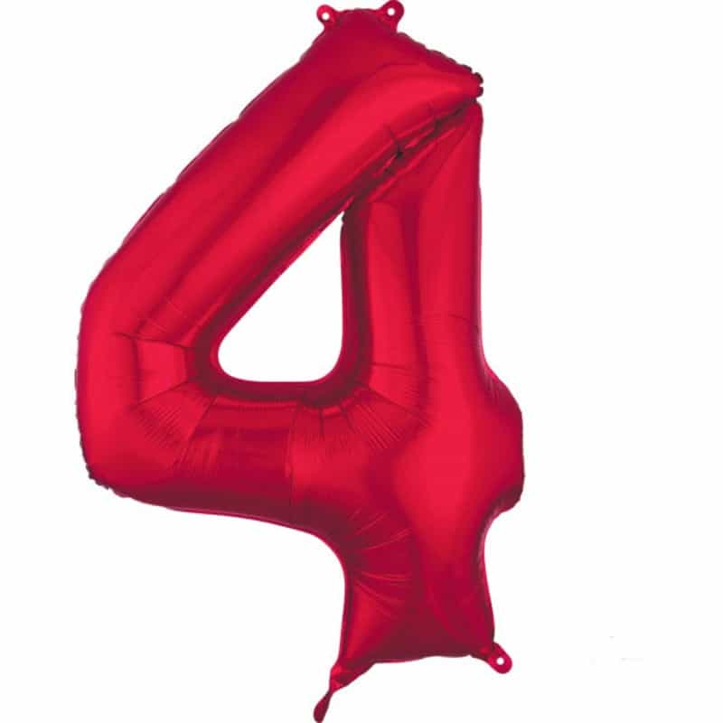 Red Number 4 Helium Filled - 34"
