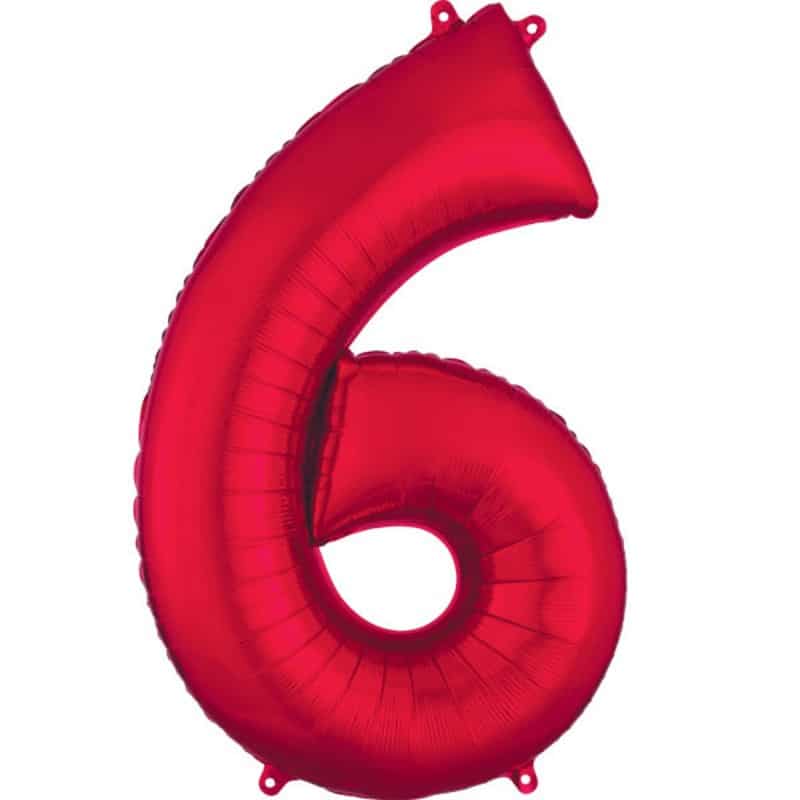 Red Number 6 Helium Filled - 34"