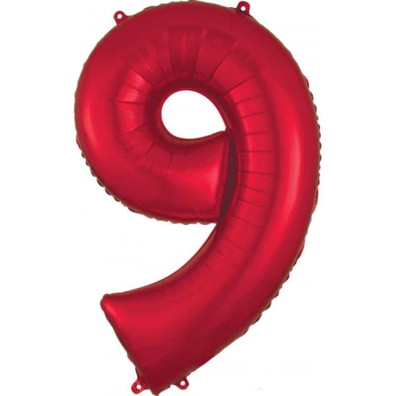 Red Number 9 Helium Filled - 34"