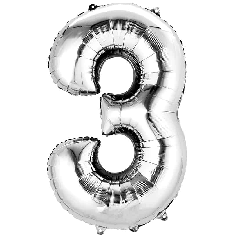 Silver Number 3 Balloon Helium Filled - 34"