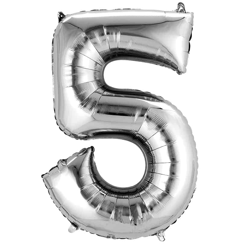 Silver Number 5 Balloon Helium Filled - 34"