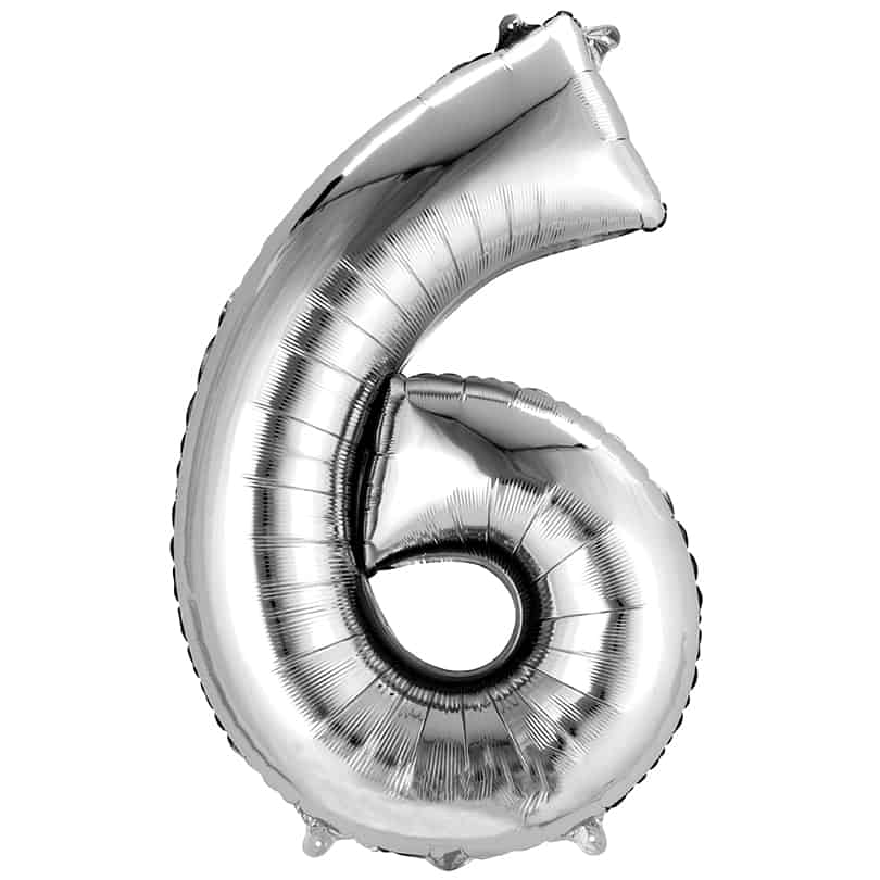 Silver Number 6 Balloon Helium Filled - 34"