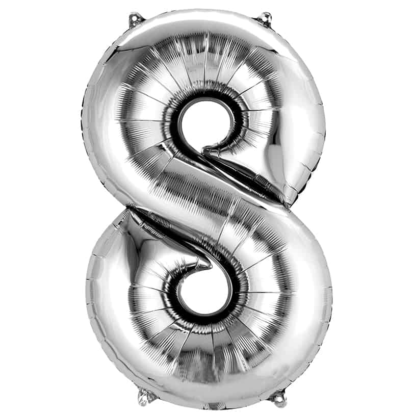 Silver Number 8 Balloon Helium Filled - 34"