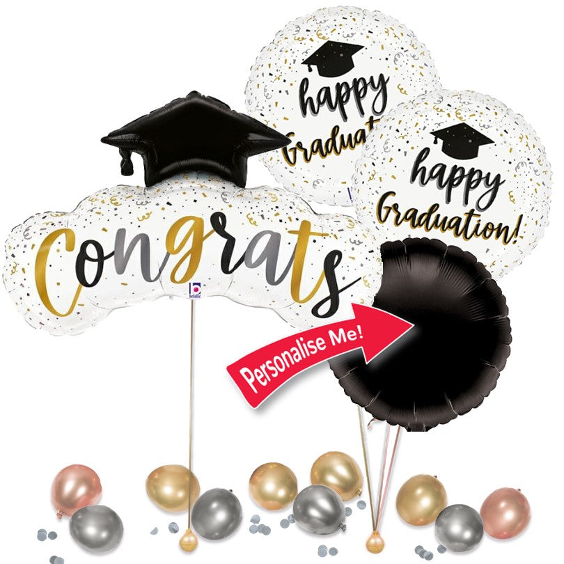 Happy Graduation Foil Balloon Delivery - White & Black
