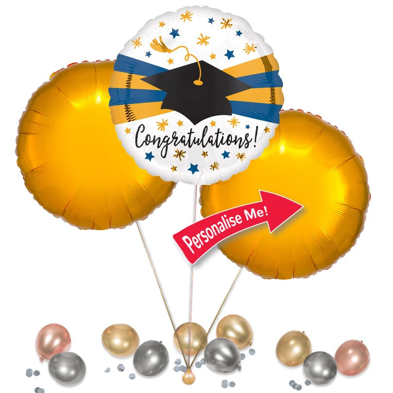 Congratulations Balloon Bouquet Delivery - Gold & Blue