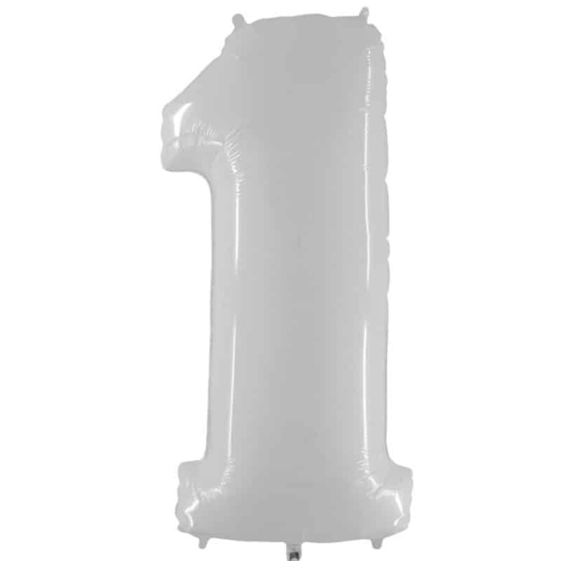 Shiny White Number 1 Balloon Helium Filled - 40"