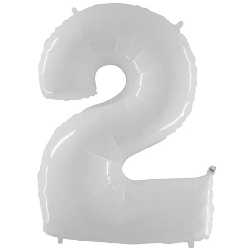 Shiny White Number 2 Balloon Helium Filled - 40"