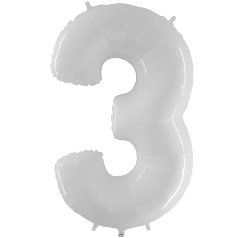 Shiny White Number 3 Balloon Helium Filled - 40"