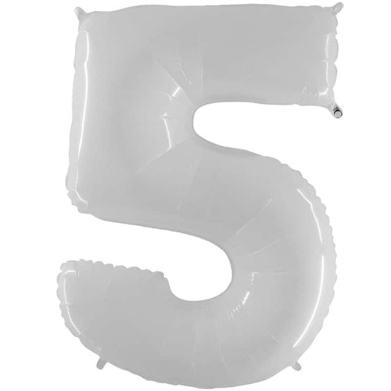 Shiny White Number 5 Balloon Helium Filled - 40"