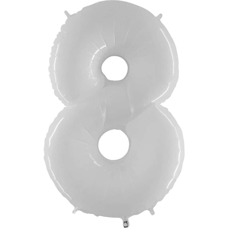 Shiny White Number 8 Balloon Helium Filled - 40"