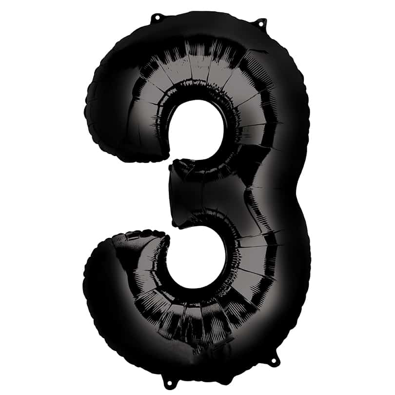 Black Number 3 Balloon Helium Filled - 34"