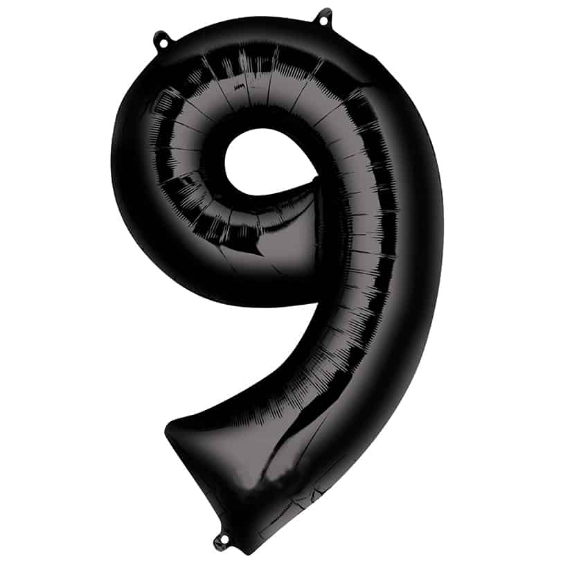Black Number 9 Balloon Helium Filled - 34"