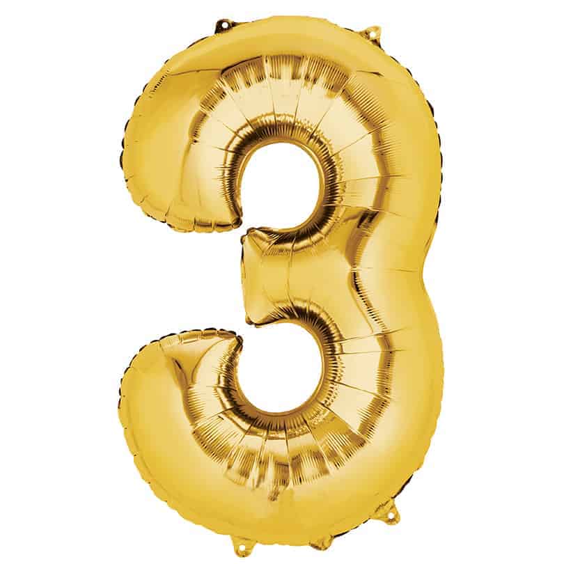 Gold Number 3 Balloon Helium Filled - 34"