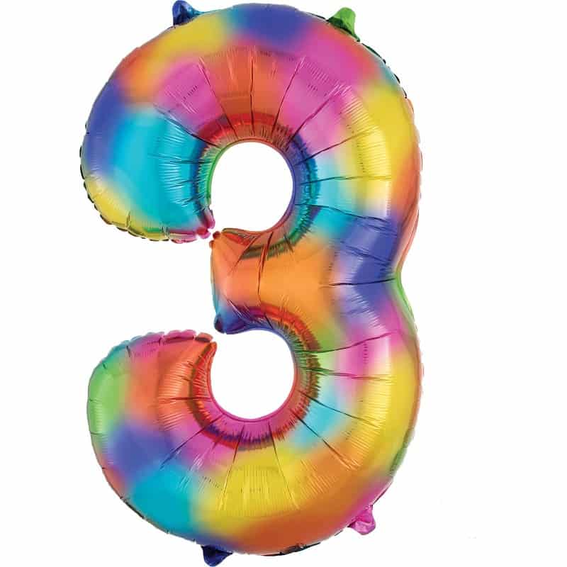 Multi-Colour Number 3 Balloon Helium Filled - 34"