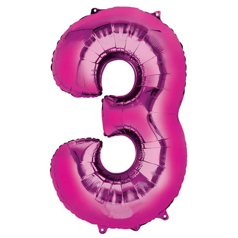 Pink Number 3 Balloon Helium Filled - 34"