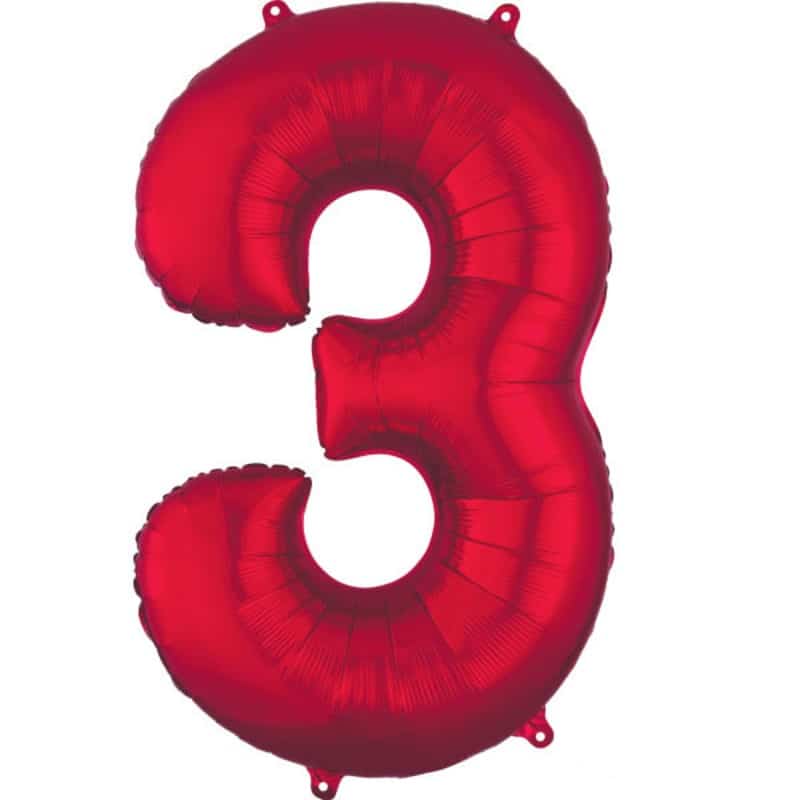 Red Number 3 Helium Filled - 34"
