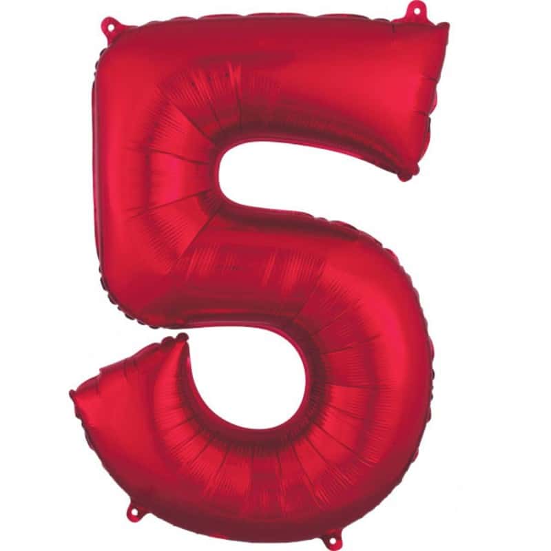 Red Number 5 Helium Filled - 34"