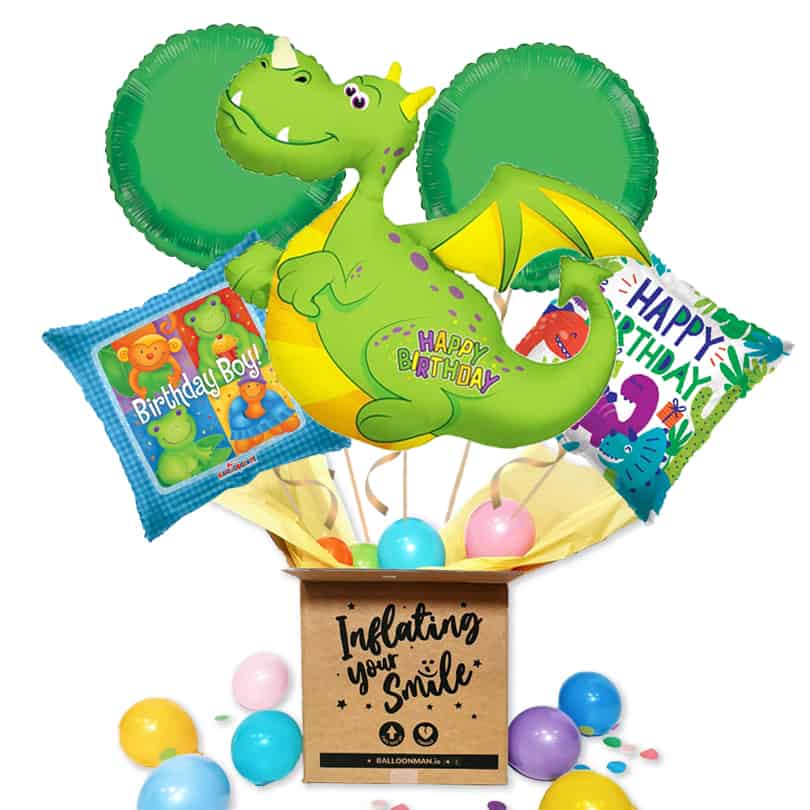 Birthday Dragon & Dinosaur Foil Balloon Bouquet Delivery