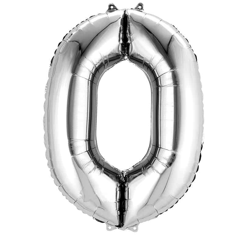 Silver Number 0 Balloon Helium Filled - 34"