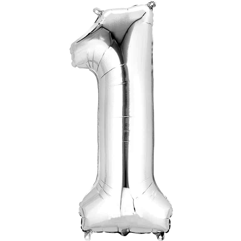Silver Number 1 Balloon Helium Filled - 34"