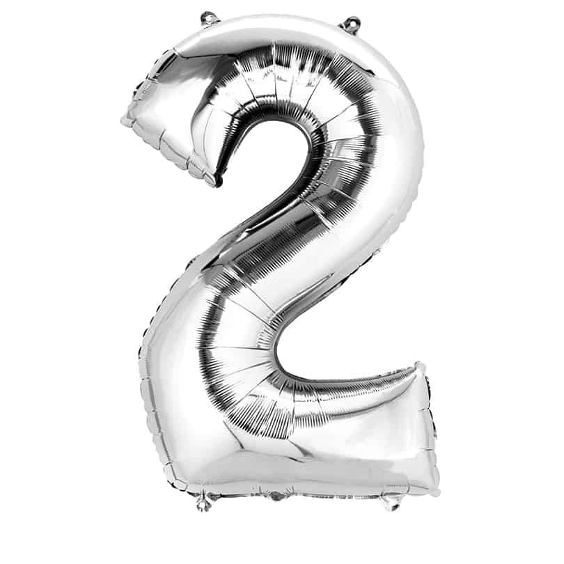 Silver Number 2 Balloon Helium Filled - 34"