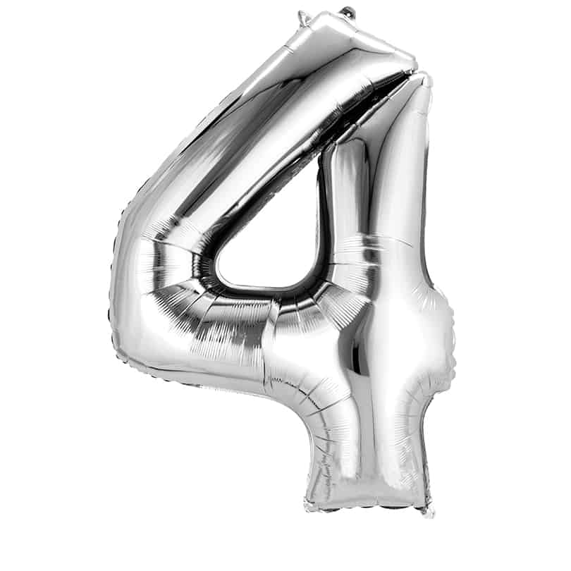 Silver Number 4 Balloon Helium Filled - 34"