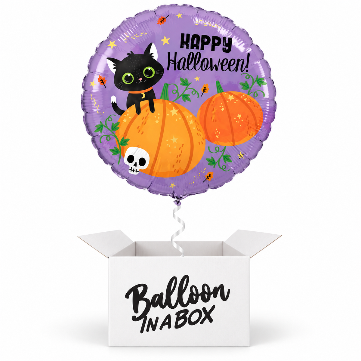 Happy Halloween black cat and pumpkins balloon in a Balloon In A Box gift box
