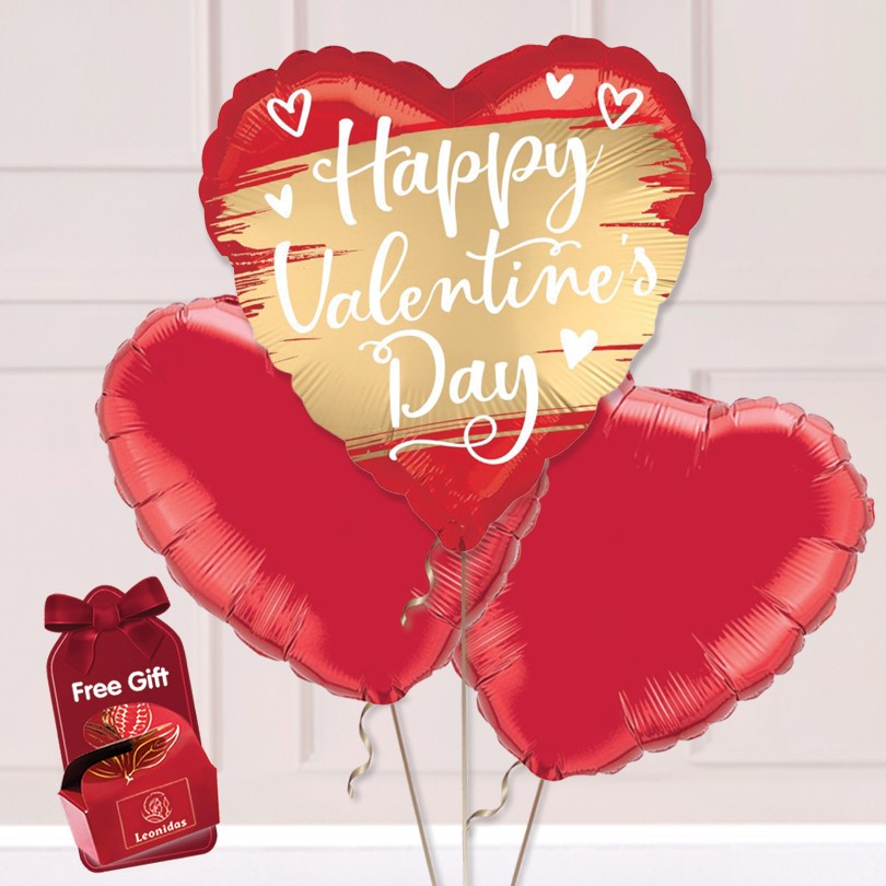 Happy Valentine Balloon Bouquet Delivery - Gold Swoosh