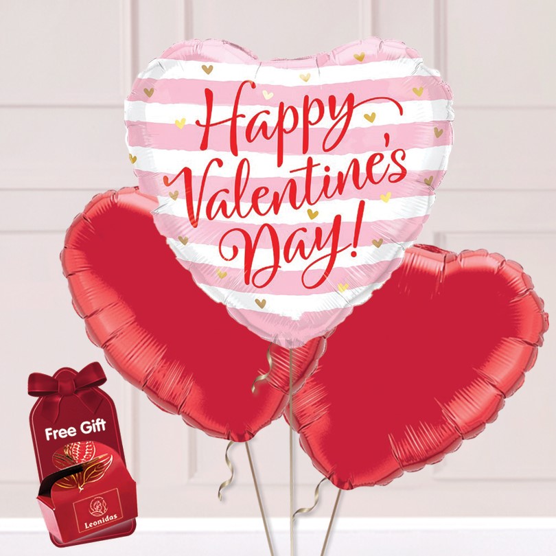 Happy Valentines Day Balloon Bouquet Delivery - Candy Stripe