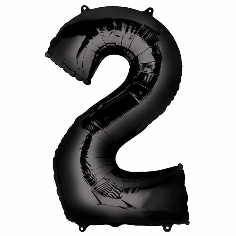 Black Number 2 Balloon Helium Filled – 34″ – Balloon In A Box